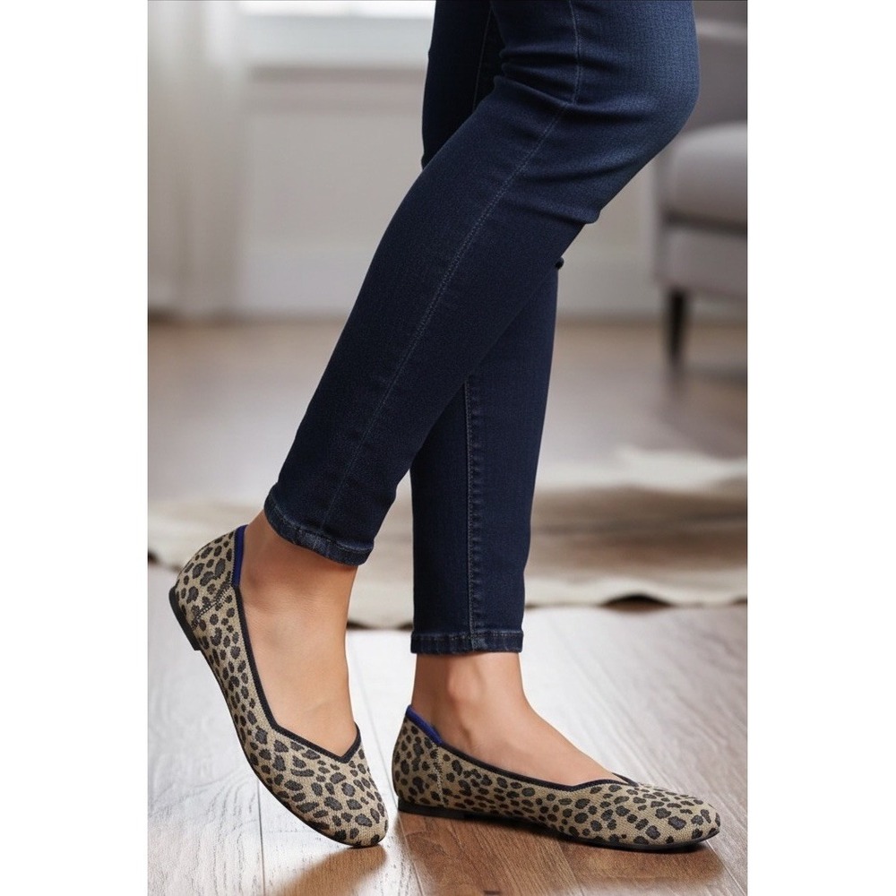 Rothy's The Flat Leopard Print Knit Round Toe Ballet Flats Women's Size‎ 8 New